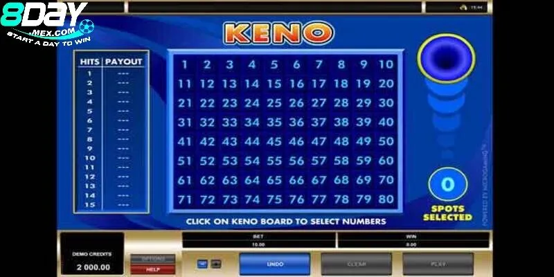 Keno 8Day – Trải nghiệm cá cược trực tuyến hấp dẫn 2 Tỷ lệ trả thưởng cực hấp dẫn khi chơi Keno